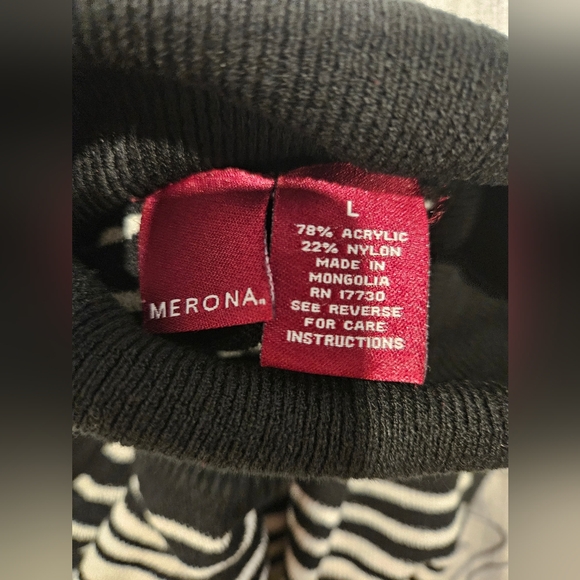 Merona Large Sleeveless Turtleneck Knit Top Black White Stripe Acrylic Nylon - Picture 3 of 4